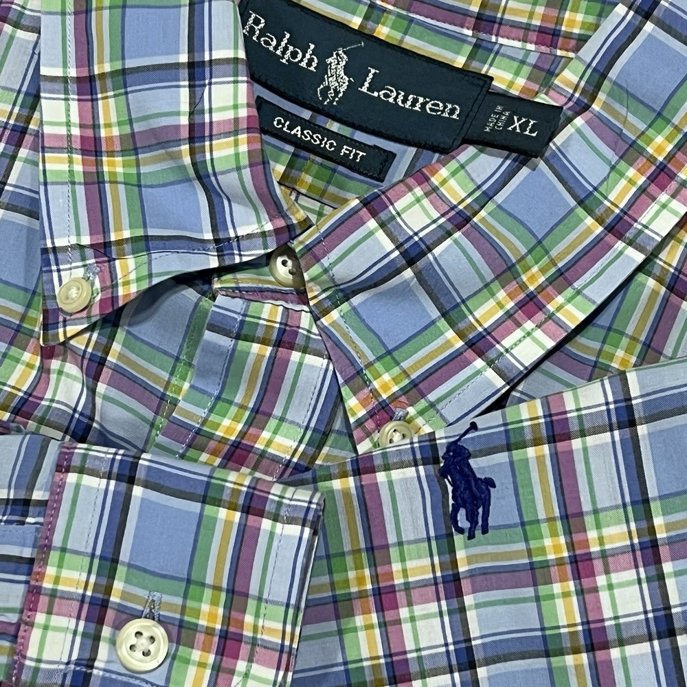 Polo Ralph Lauren Poplin Shirt Mens XL Tartan Plaid Classic Fit Long Sleeve